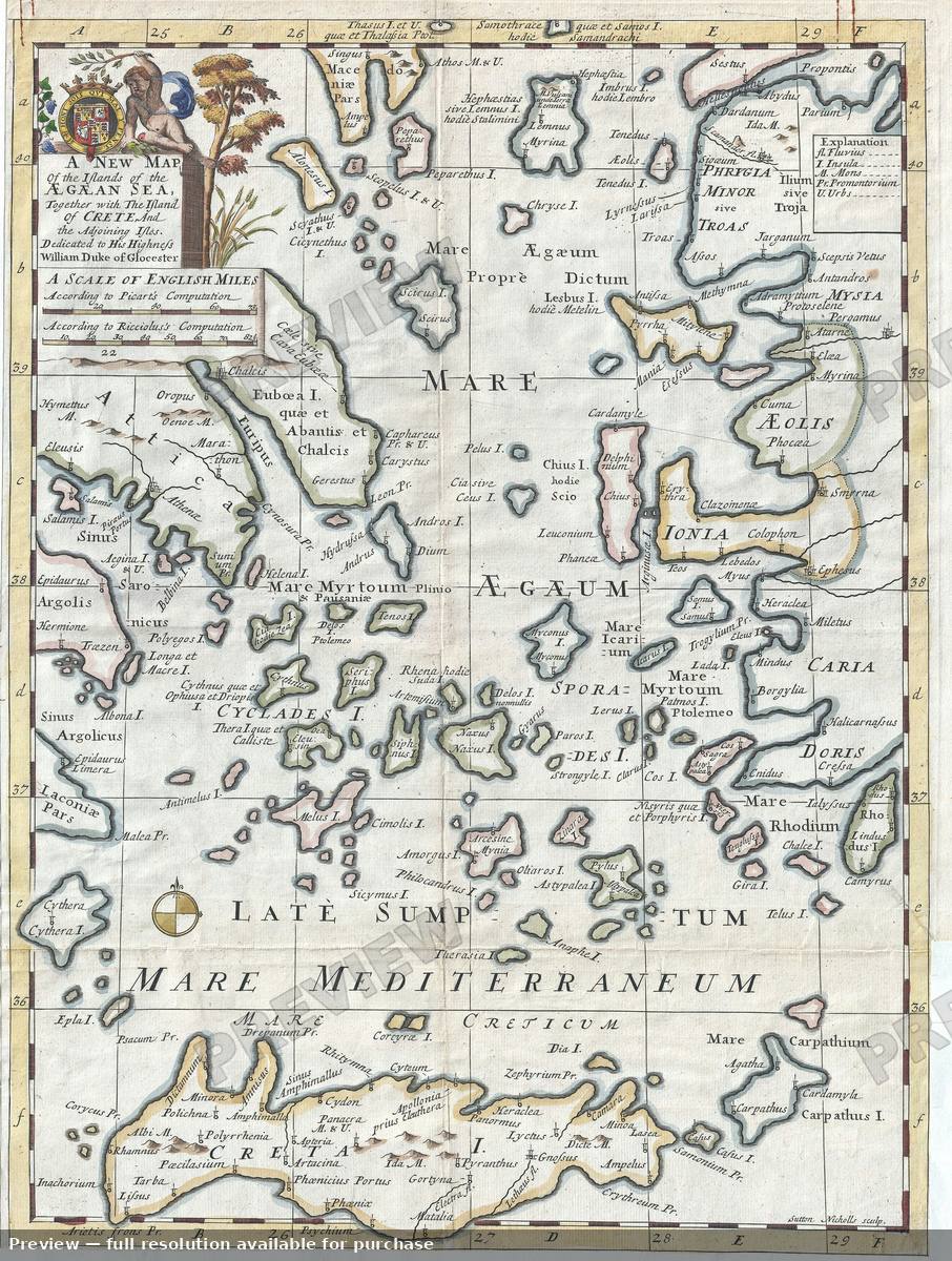 Antique map: Islands Agaean Sea, 1712, 1712