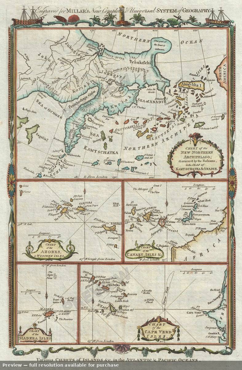 Antique map: Islands Atlantic Pacific, 1783, 1783
