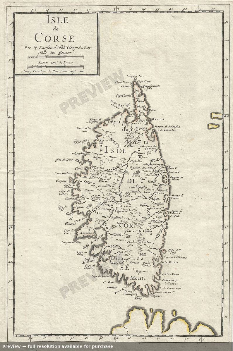 Antique map: Isle De Corse, 1658