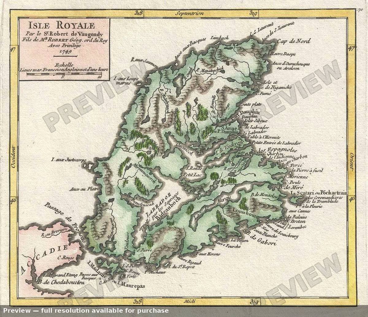 Antique map: Isle Royale, 1749