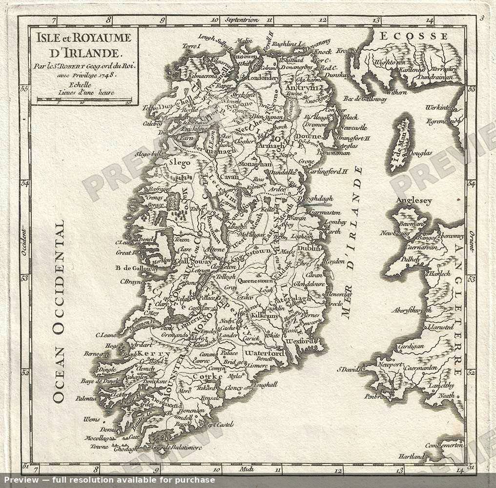 Antique map: Isle Royaume Irlande, 1748, 1748