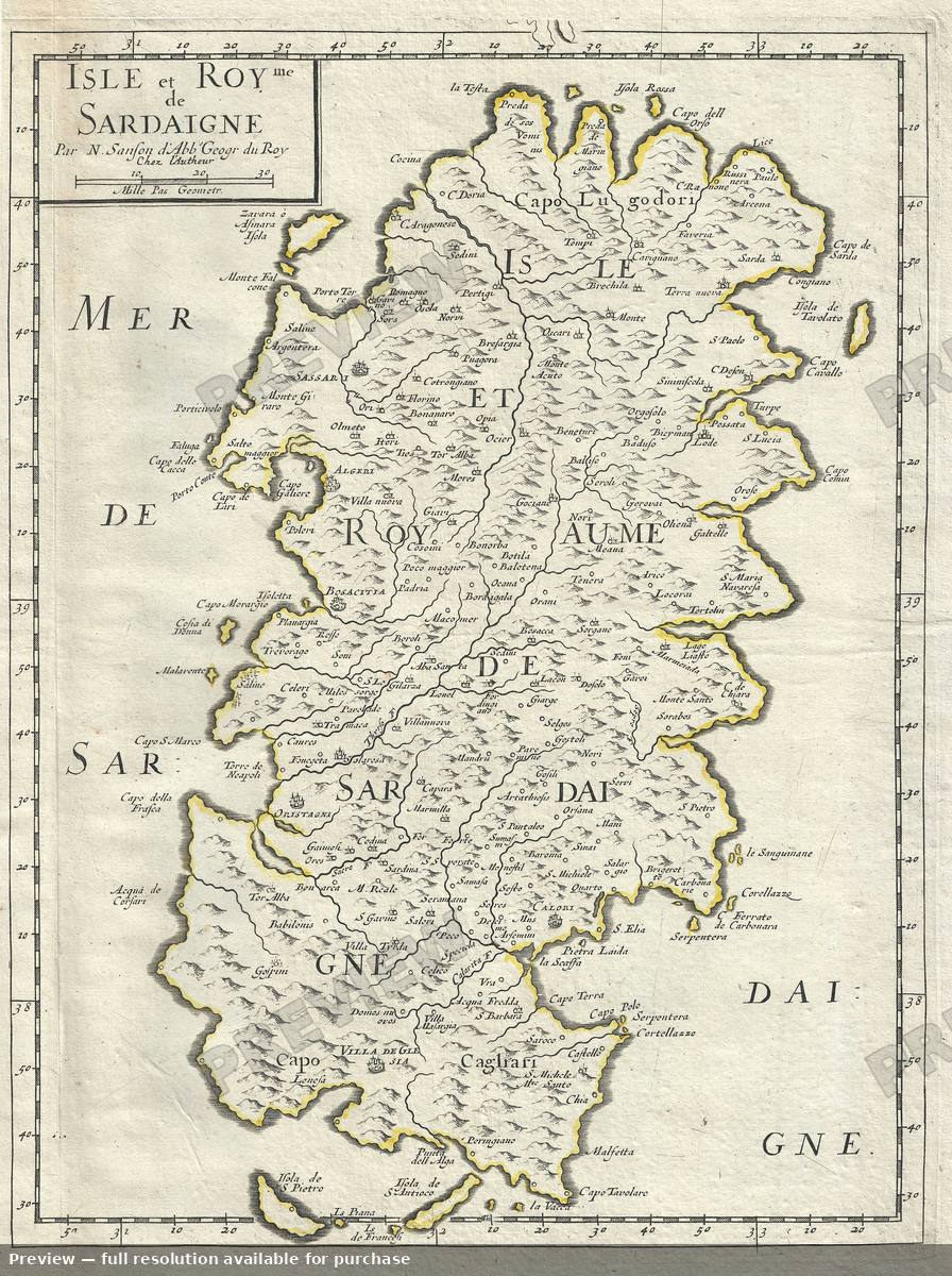 Antique map: Isle Royme Sardaigne, 1658