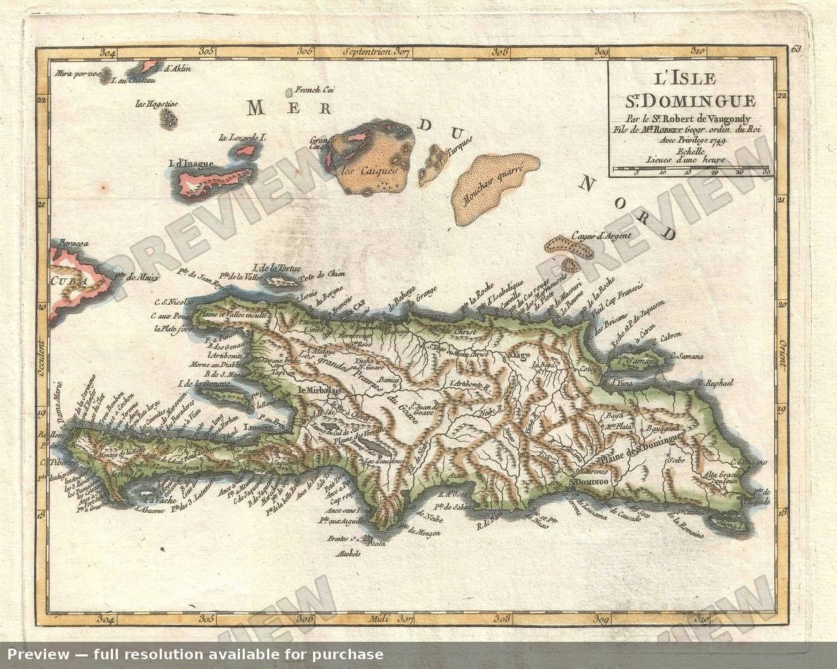 Antique map: Isle Saint Domingue, 1749