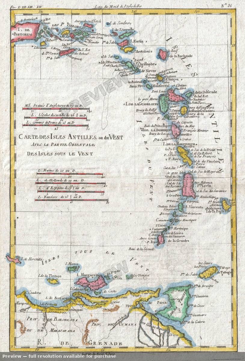 Antique map: Isles Antilles, 1780, 1780