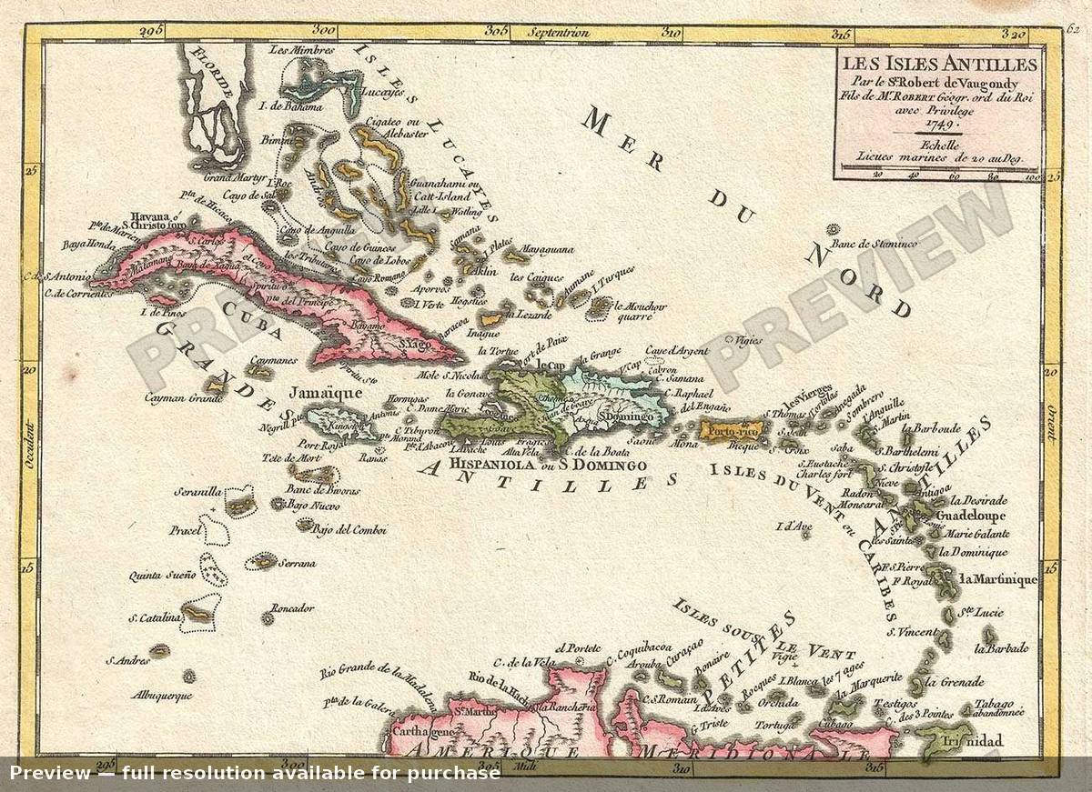 Antique map: Isles Antilles, 1749, 1749