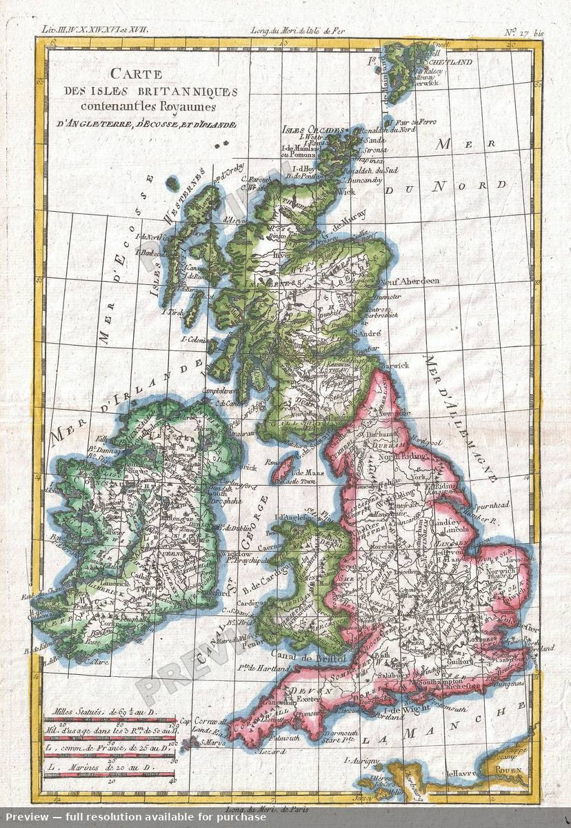 Antique map: Isles Britanniques, 1780, 1780