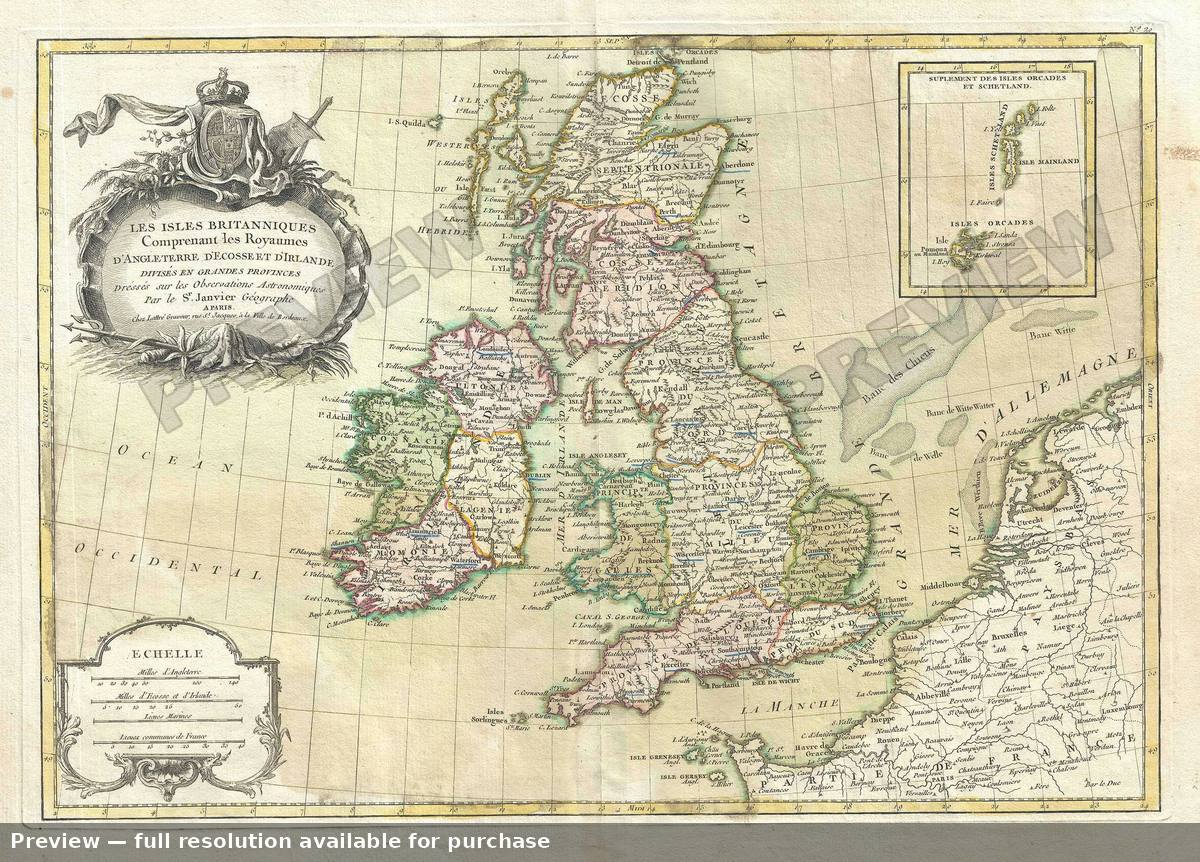 Antique map: Isles Britanniques, 1783, 1783