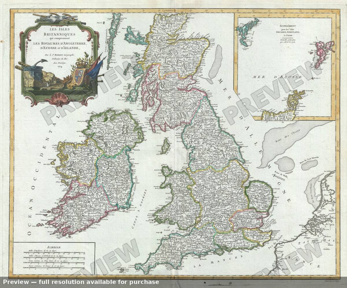 Antique map: Isles Britanniques, 1757, 1757