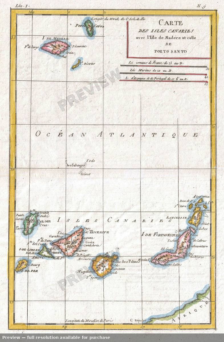 Antique map: Isles Canaries, 1780, 1780