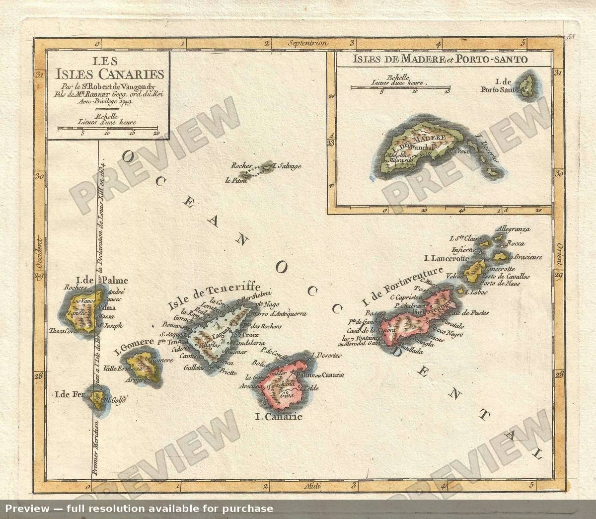 Antique map: Isles Canaries, 1749, 1749