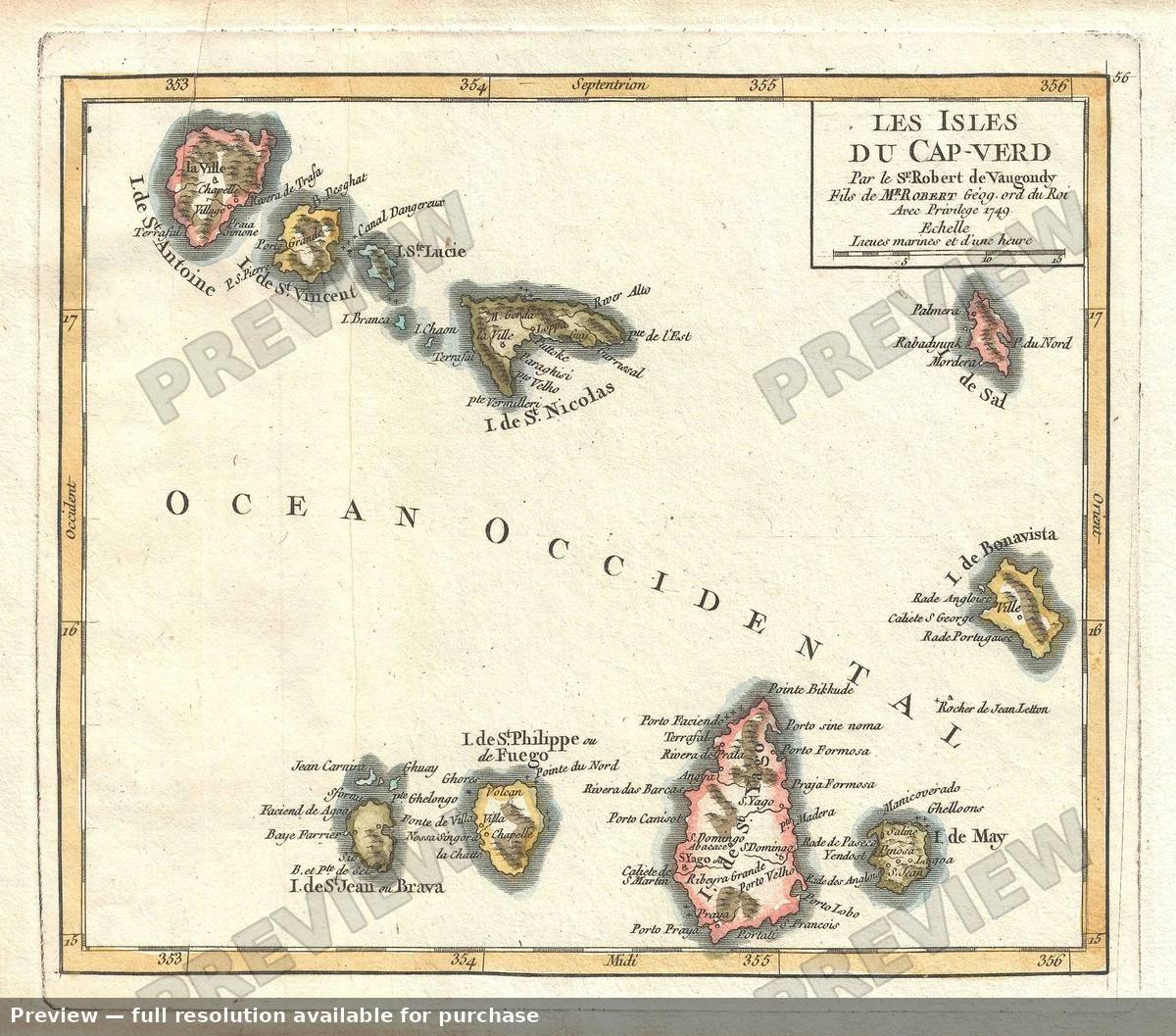 Antique map: Isles Cap Verd, 1749, 1749