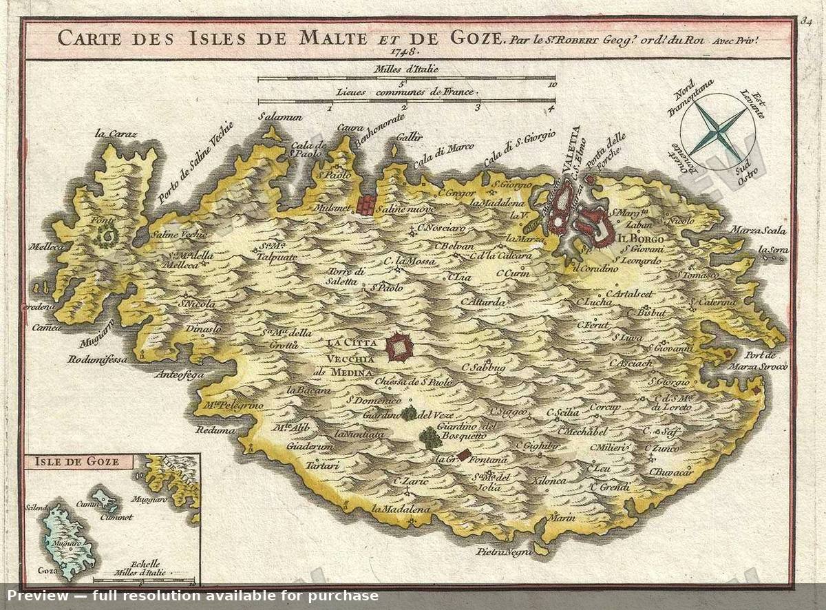 Antique map: Isles Malte Goze, 1748, 1748