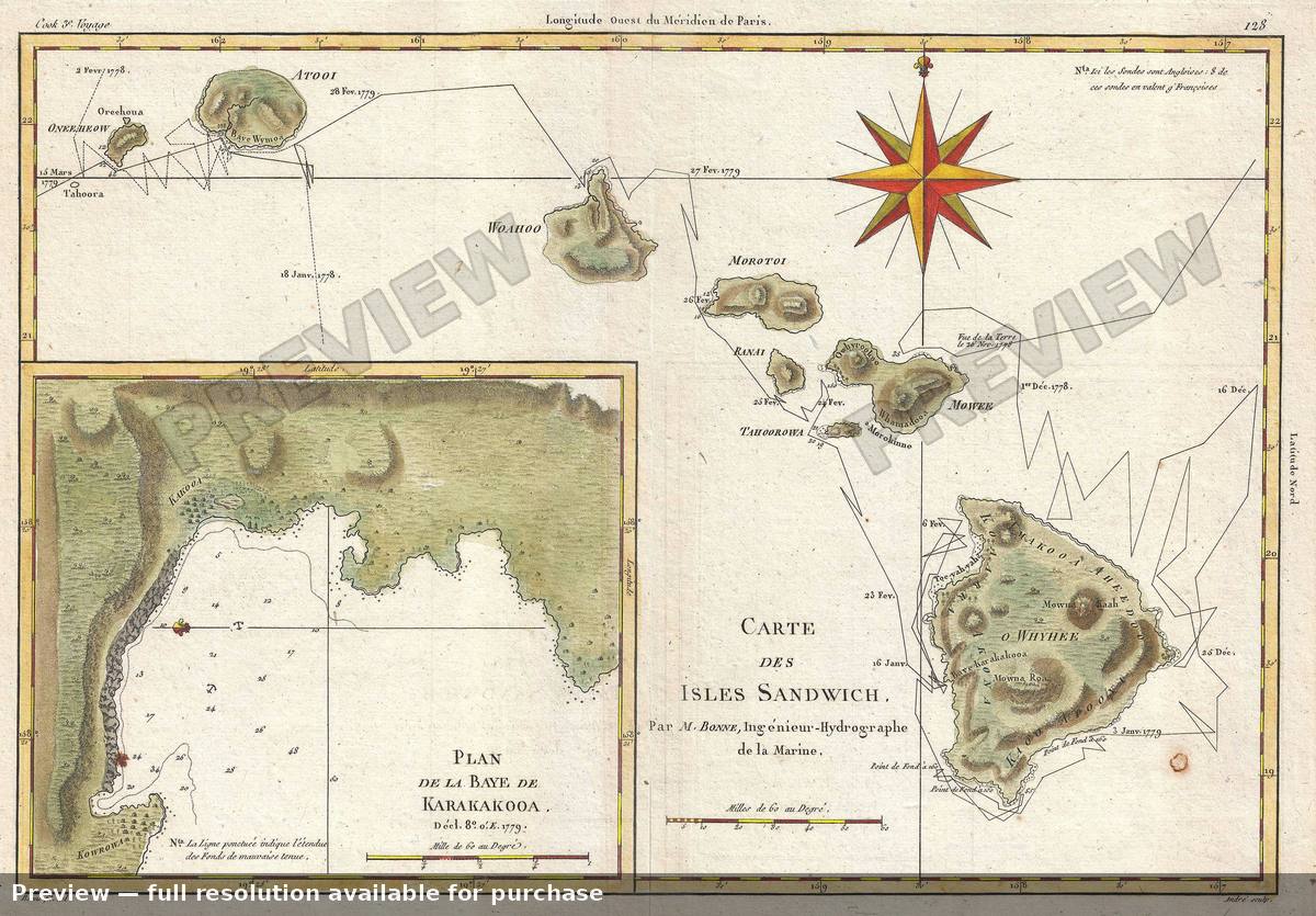 Antique map: Isles Sandwich, 1788, 1788