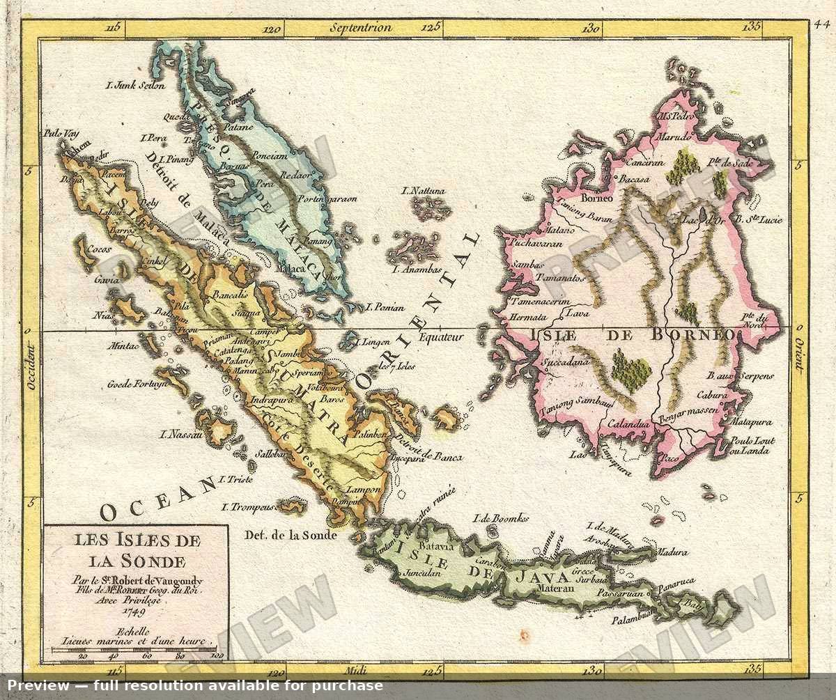 Antique map: Isles Sonde, 1749, 1749