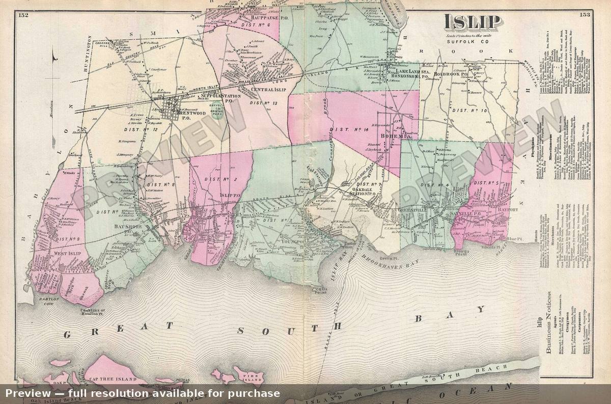 Antique map: Islip Fire Island, 1873, 1873