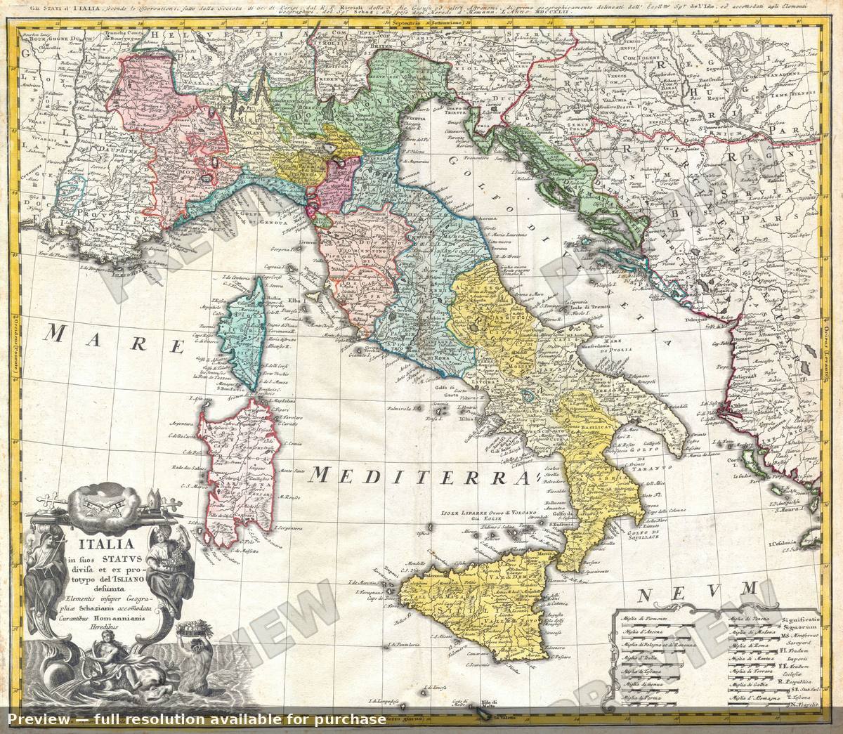 Antique map: Italia, 1742