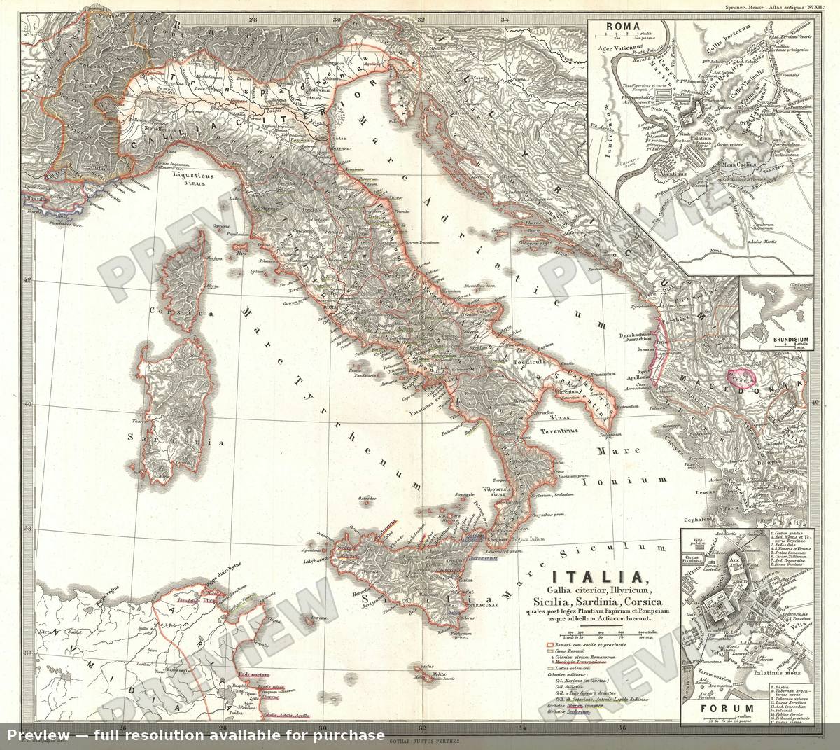 Antique map: Italia Gallia Citerior, 1865, 1865