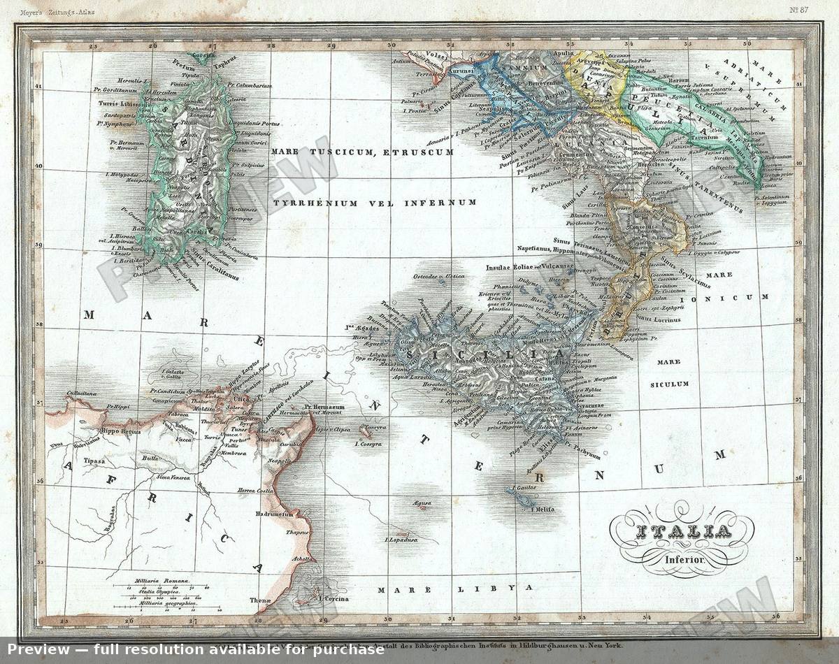 Antique map: Italia Inferior, 1952