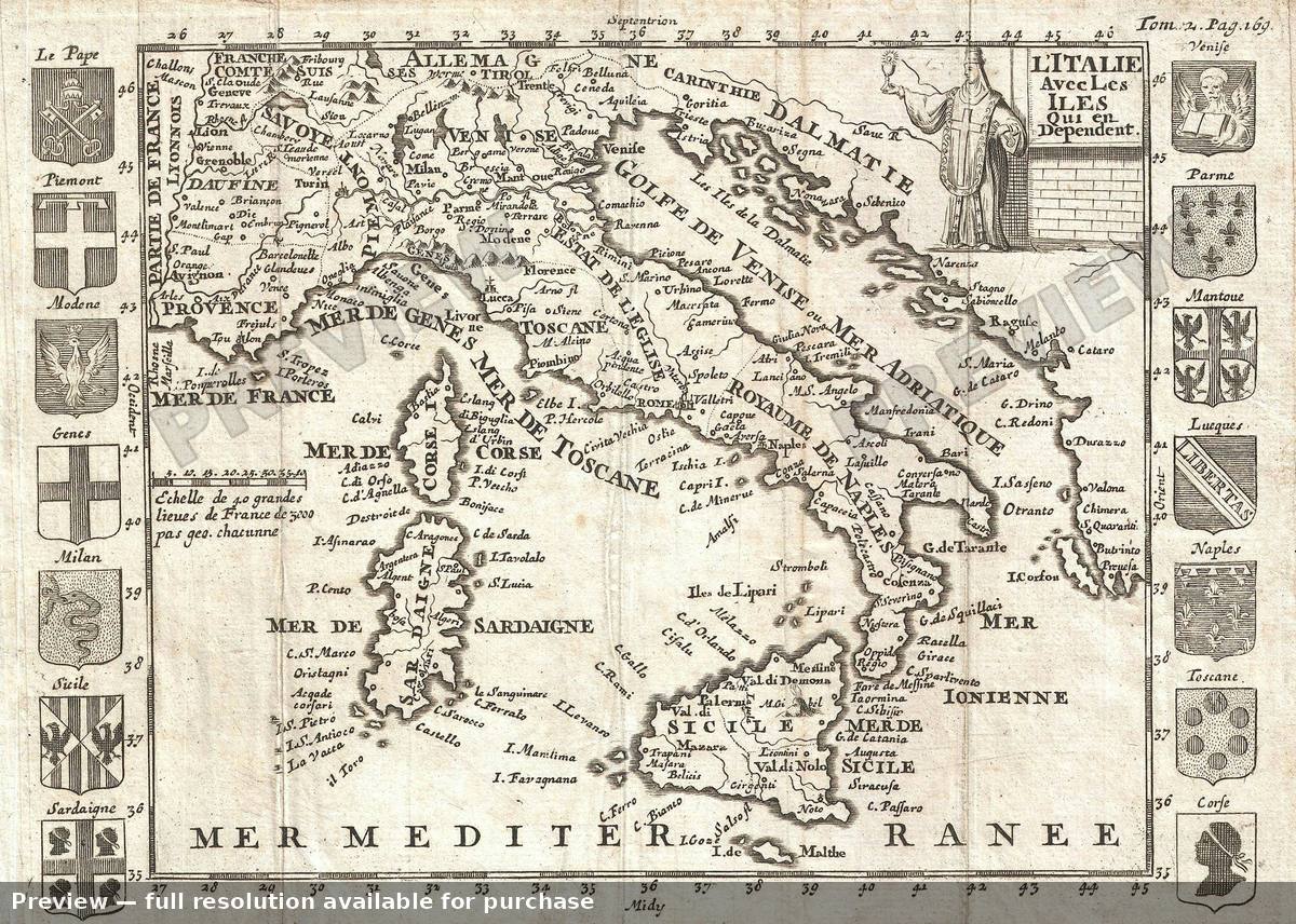 Antique map: Italie, 1700