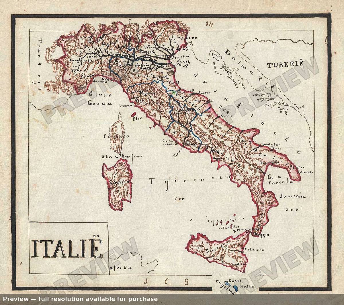 Antique map: Italie, 1871