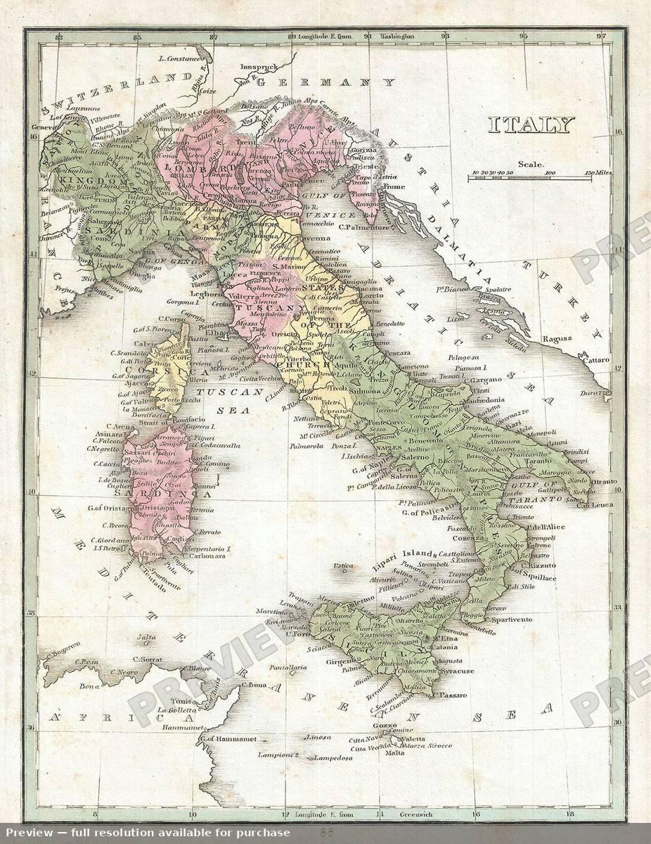 Antique map: Italy, 1835