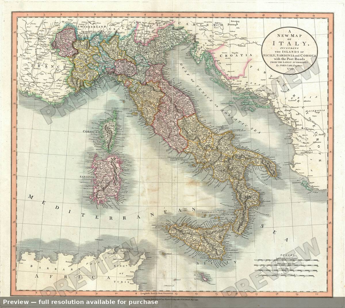 Antique map: Italy, 1799, 1799