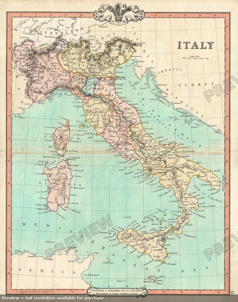 Antique map: Italy, 1850