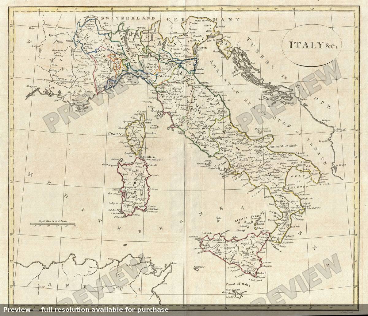 Antique map: Italy, 1799