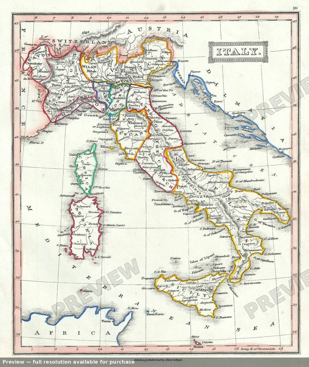 Antique map: Italy, 1845, 1845