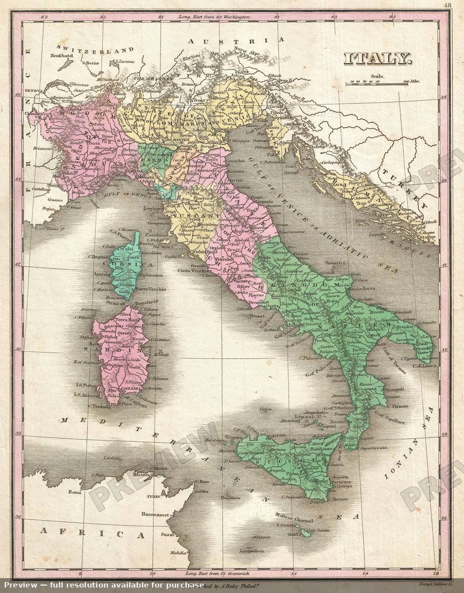 Antique map: Italy, 1827