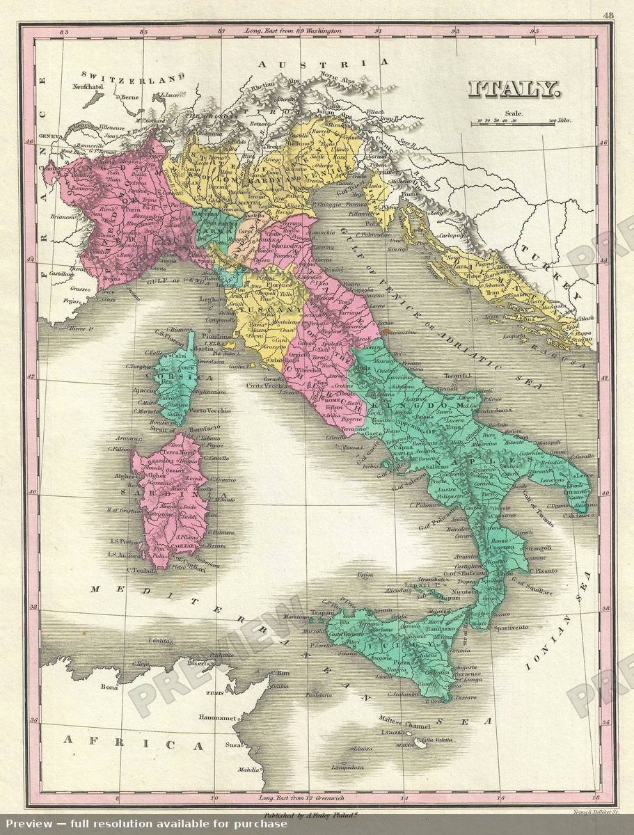Antique map: Italy, 1828, 1828