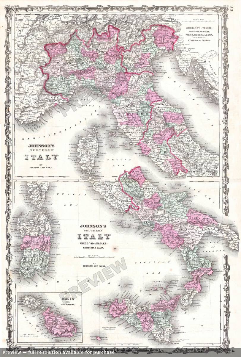 Antique map: Italy, 1862, 1862