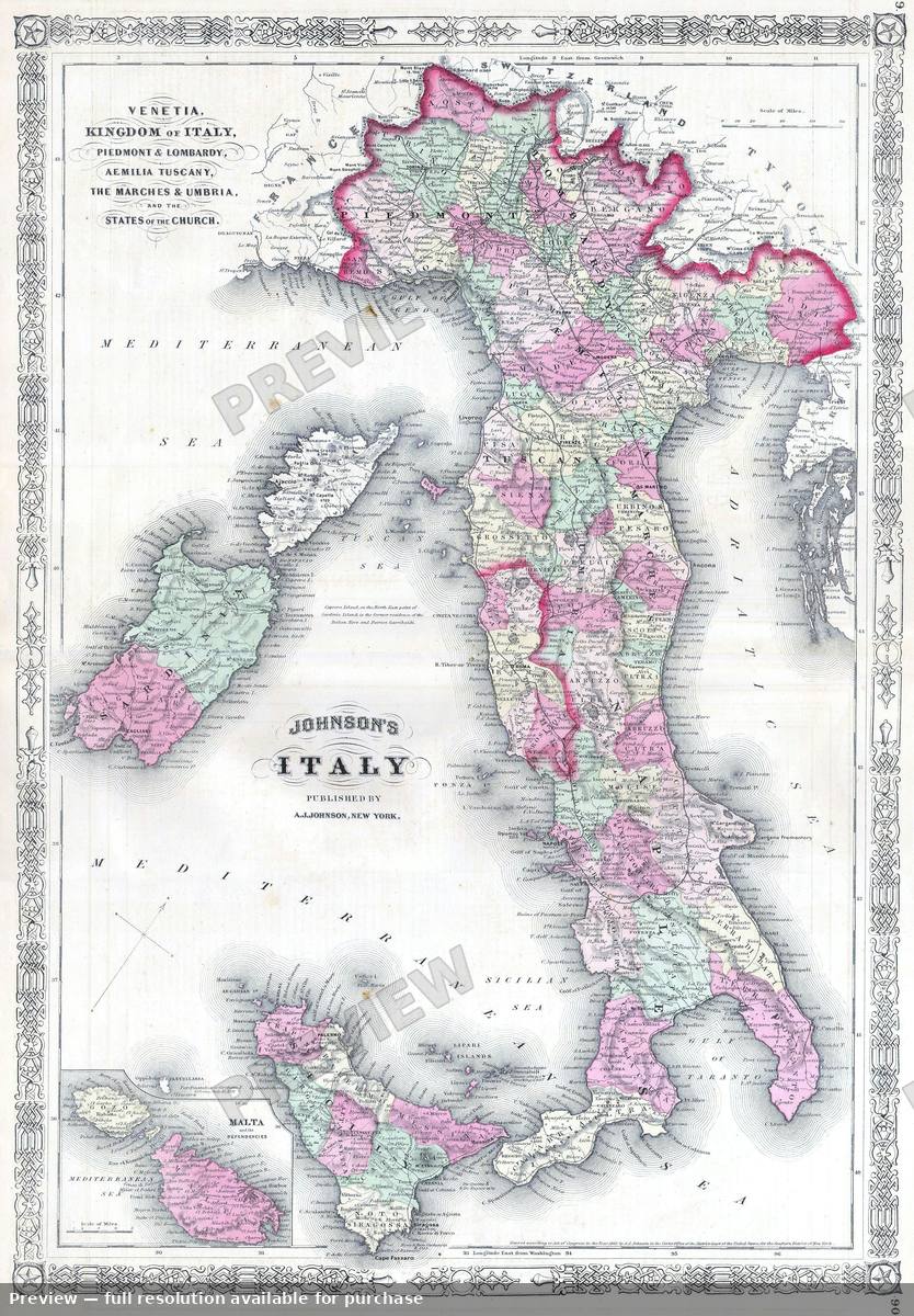Antique map: Italy, 1864
