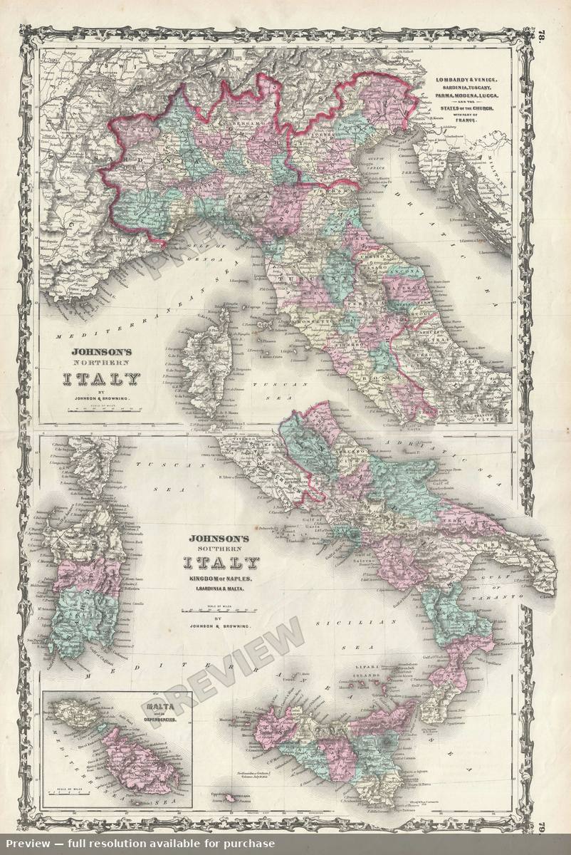 Antique map: Italy, 1861, 1861