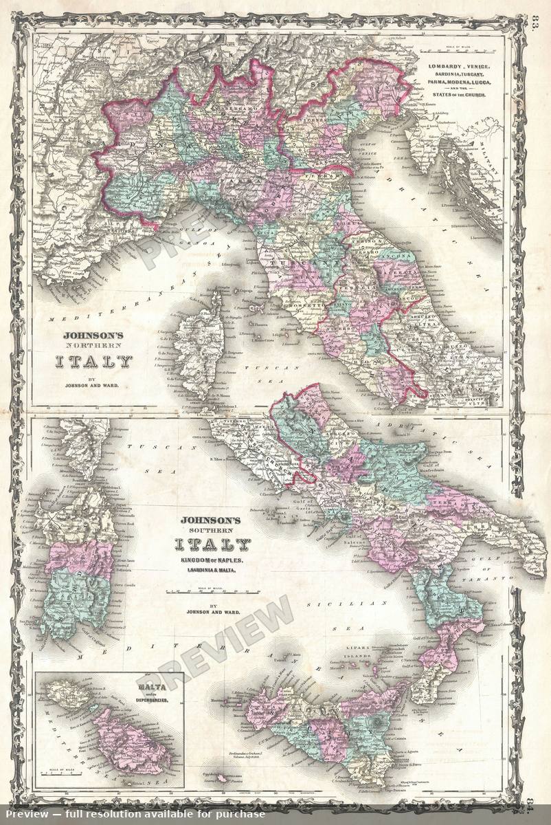 Antique map: Italy, 1862, 1862