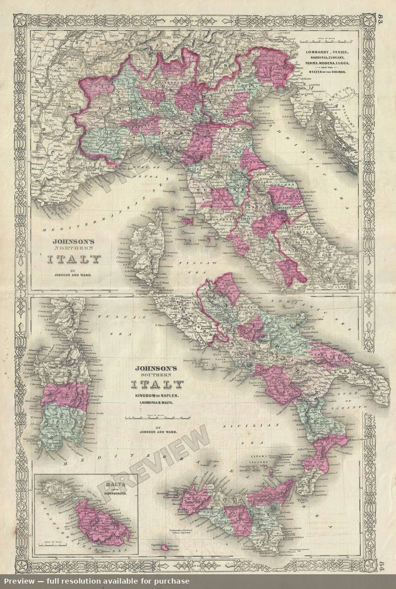 Antique map: Italy, 1863, 1863