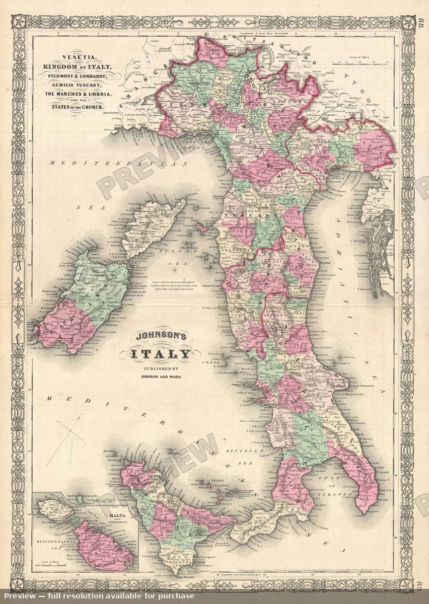 Antique map: Italy, 1864, 1864