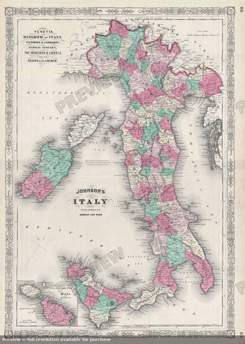 Antique map: Italy, 1866, 1866