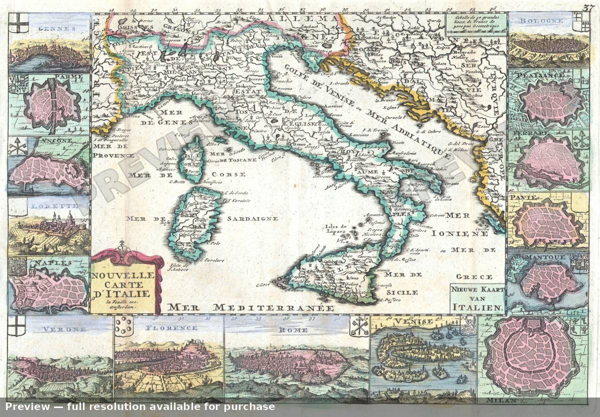 Antique map: Italy, 1706, 1706