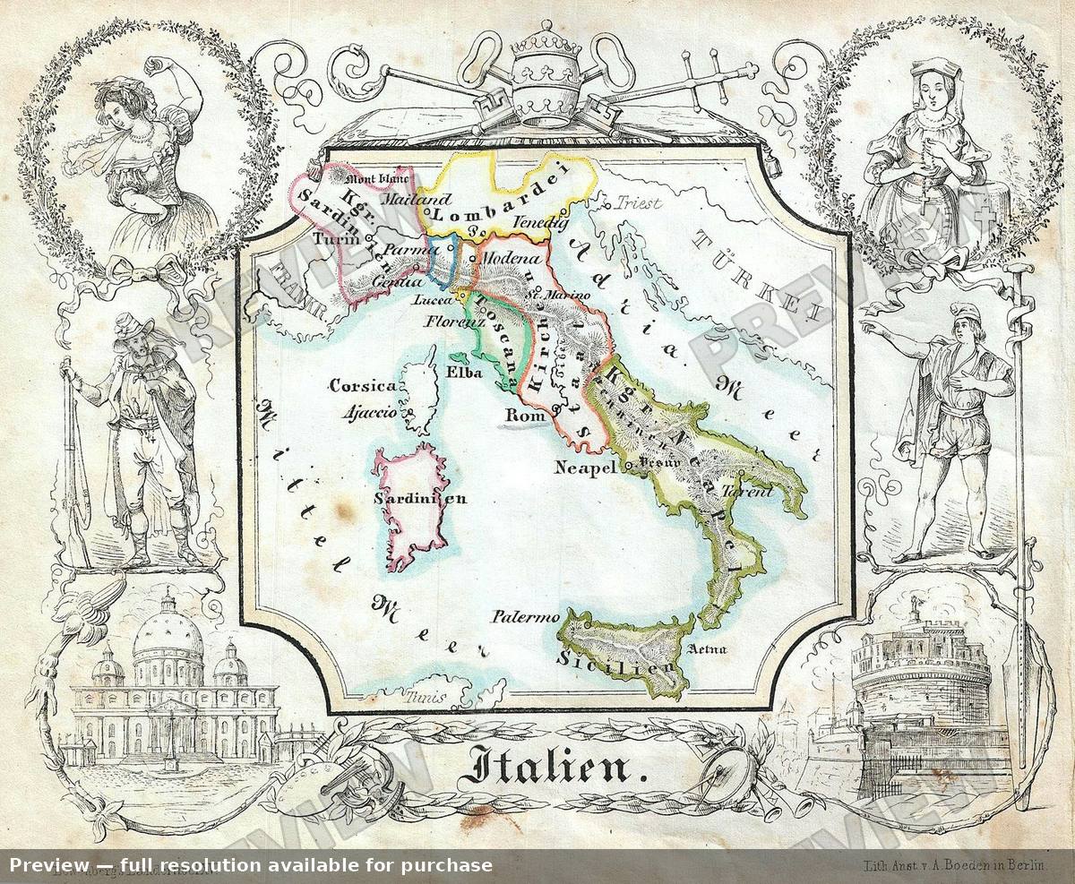 Antique map: Italy, 1846