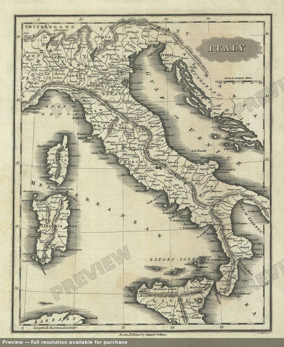 Antique map: Italy, 1828