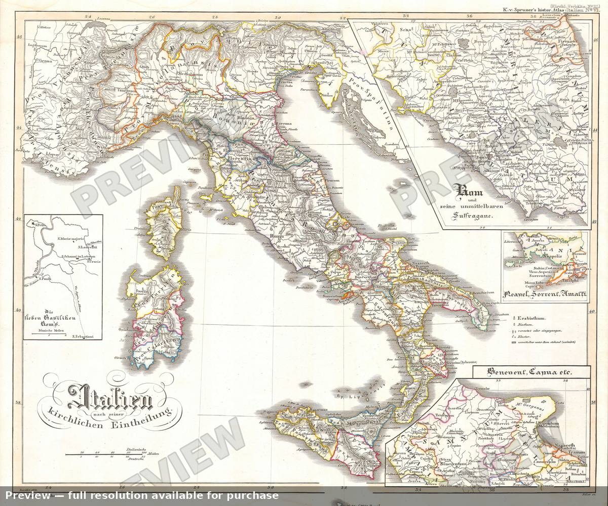 Antique map: Italy, 1850