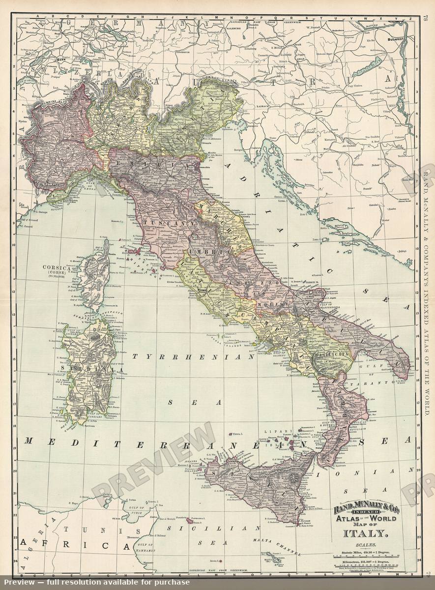 Antique map: Italy, 1895, 1895