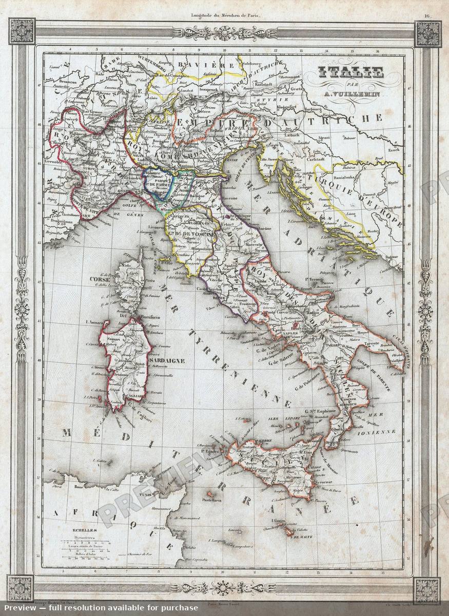 Antique map: Italy, 1852