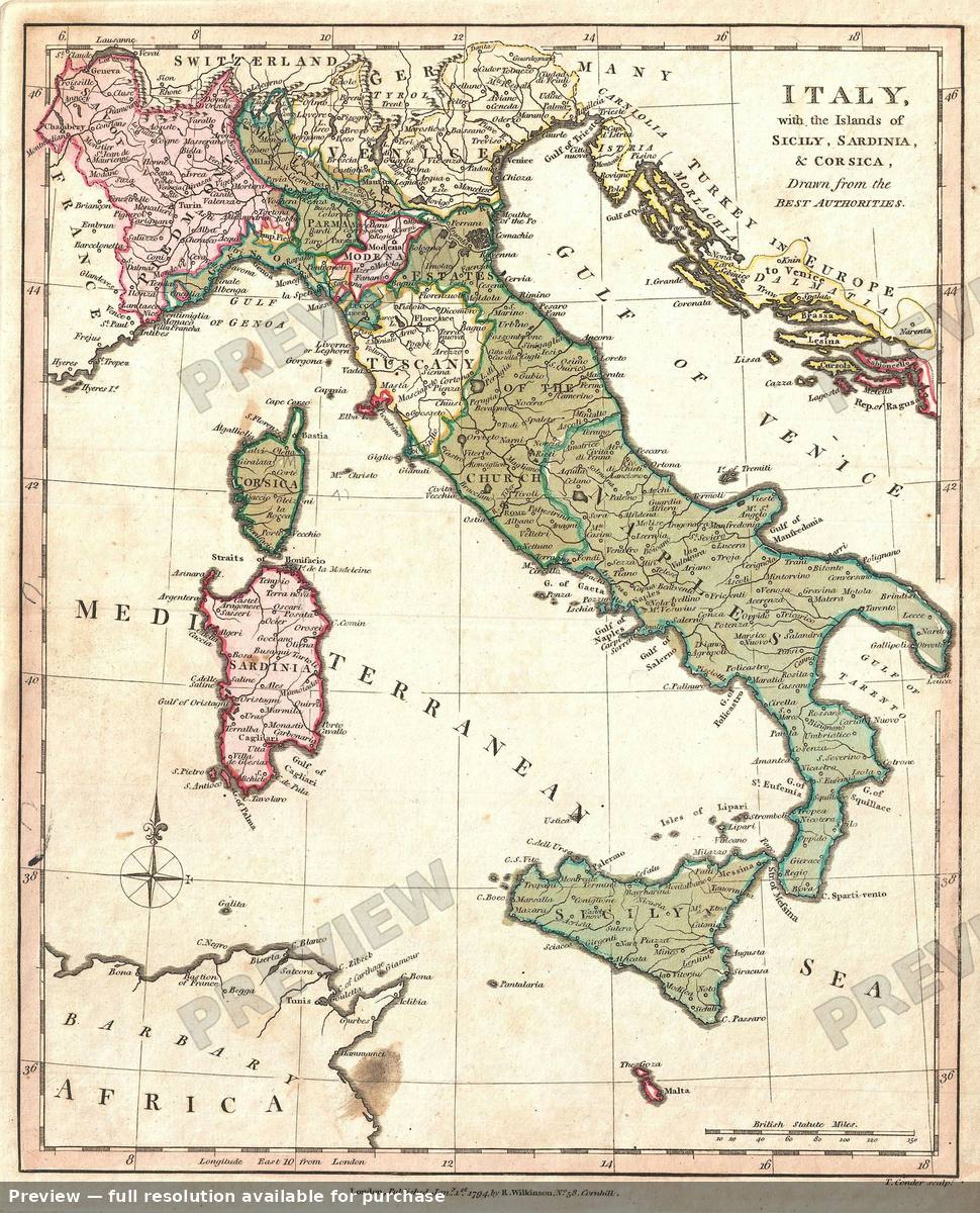 Antique map: Italy, 1794, 1794