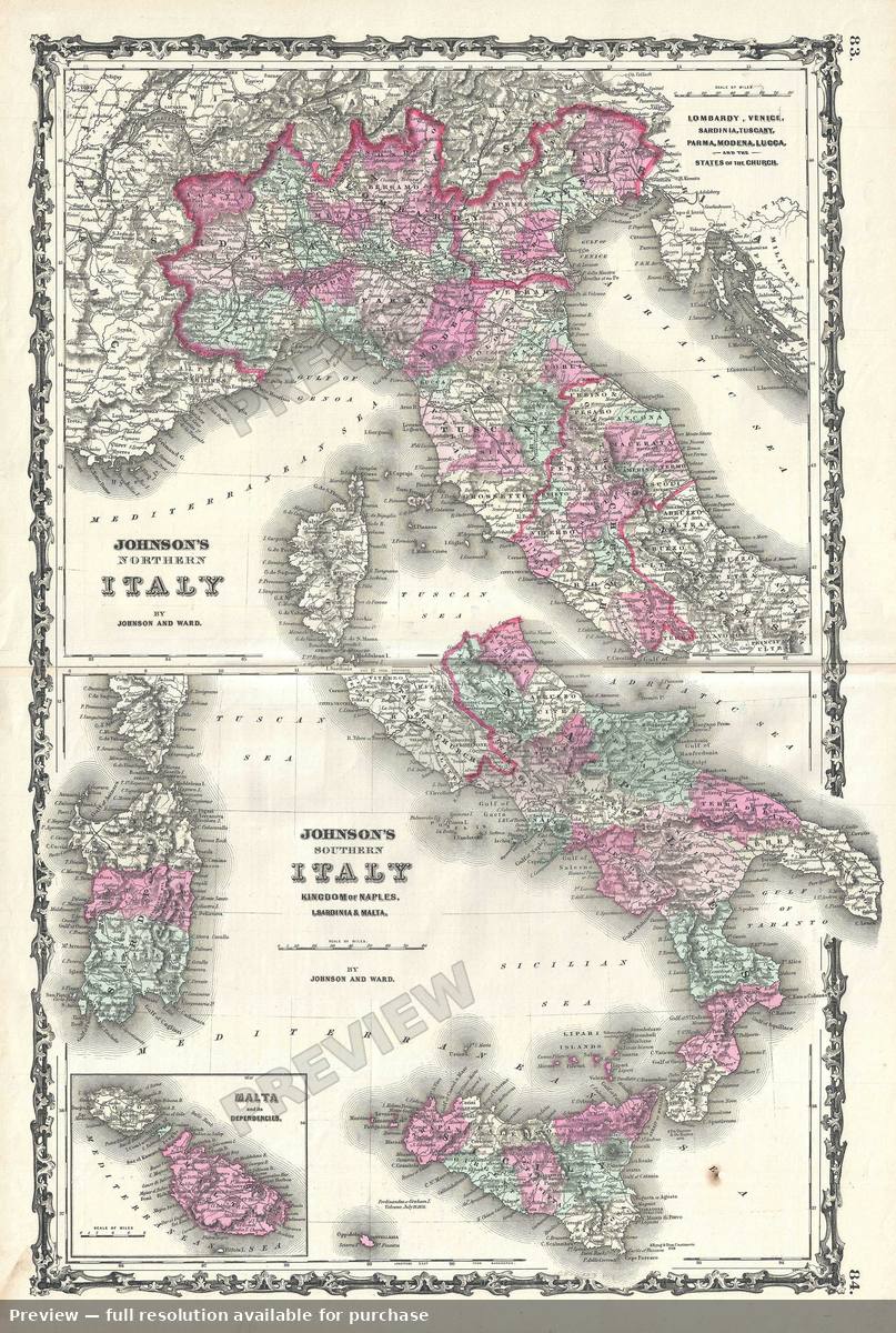 Antique map: Italy 2, 1863, 1863
