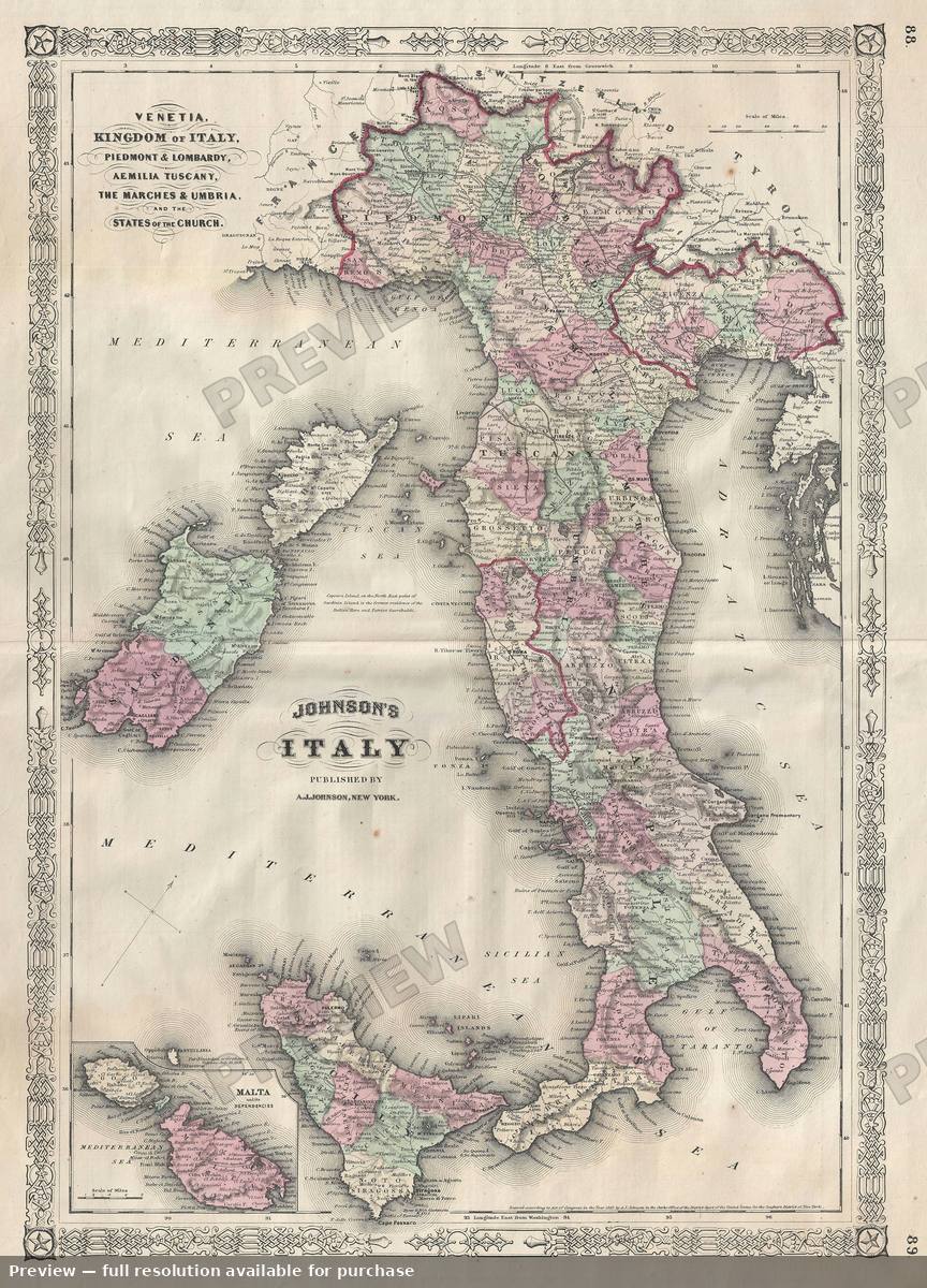 Antique map: Italy 2, 1866, 1866