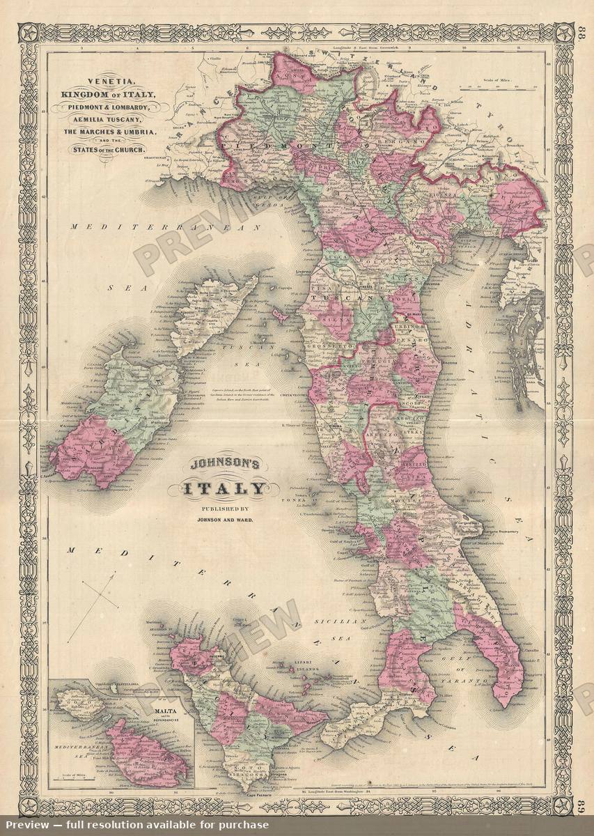 Antique map: Italy 3, 1866, 1866