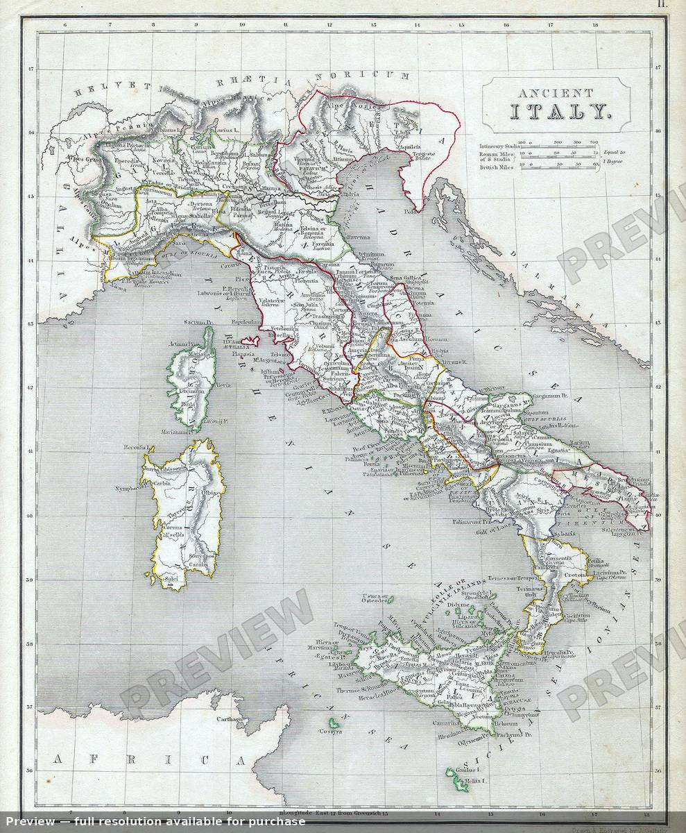 Antique map: Italy Ancient, 1845