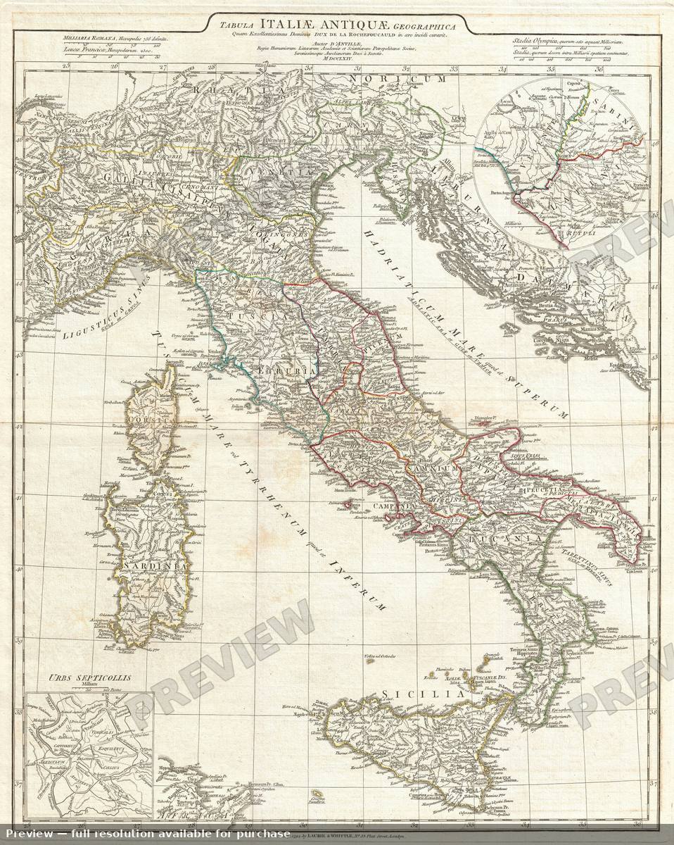 Antique map: Italy Antiquae, 1764